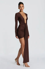 Tara Mini Dress - Plum Brown