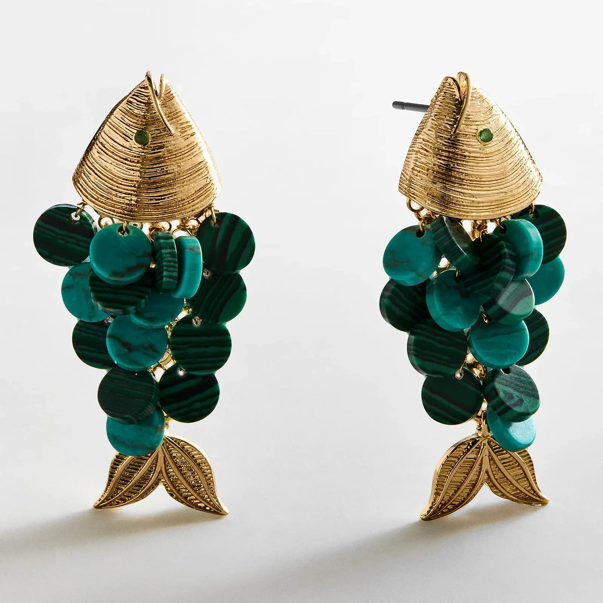 Ripple Effect Fish Earrings - Gold/Malachite