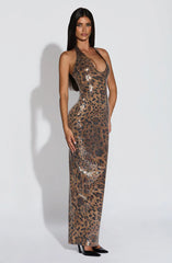 Morena Maxi Dress - Sequin Leopard Print