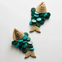 Ripple Effect Fish Earrings - Gold/Malachite